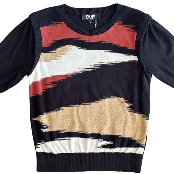 DKNY Women's Multicolor Abstract Crewneck Pullover Sweater Size L - Picture 5 of 7